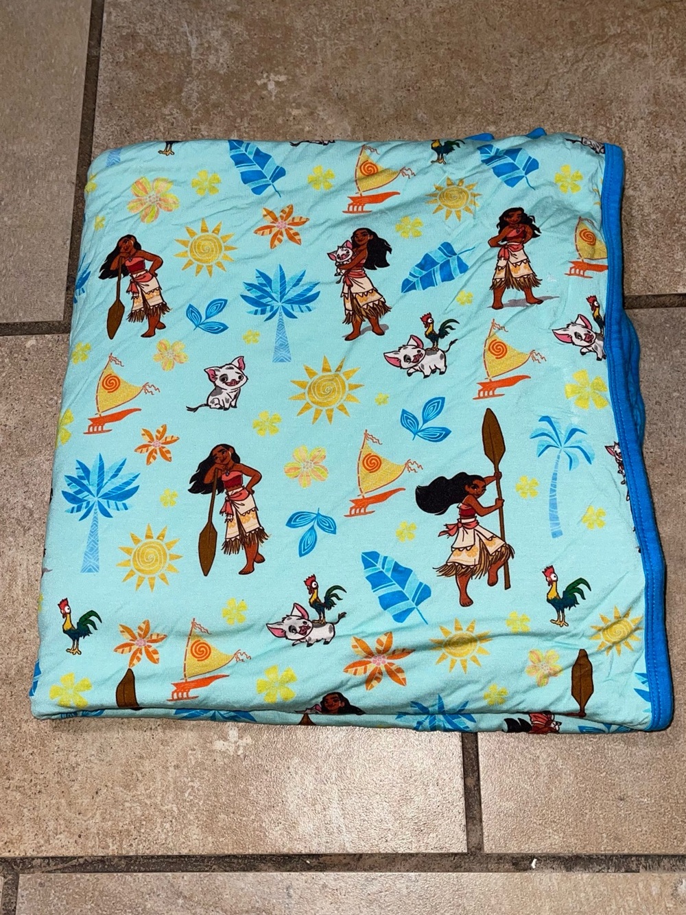 Little Sleepies Light Blue Moana Print Throw with Yellow & Blue Accents